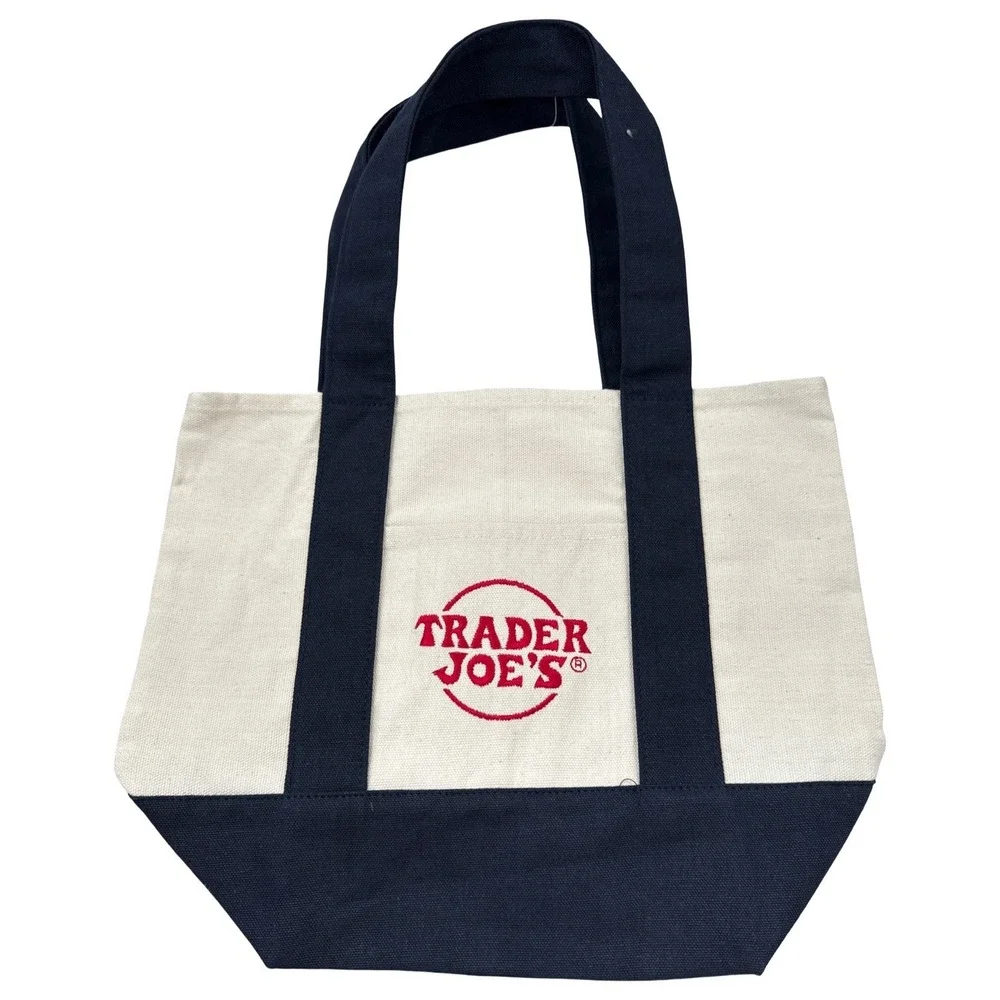 Trader Joe's Mini Canvas Tote Bag Navy Reusable Shopper Bag New With Tags